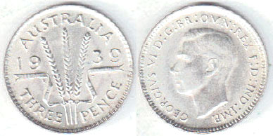 1939 Australia silver Threepence (Unc) A002919